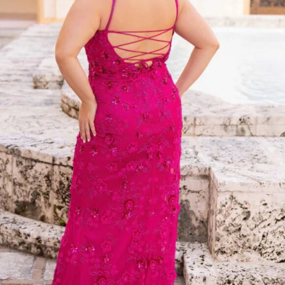 Primavera Couture Fuchsia Beaded Prom Gown - Picture 2 of 2